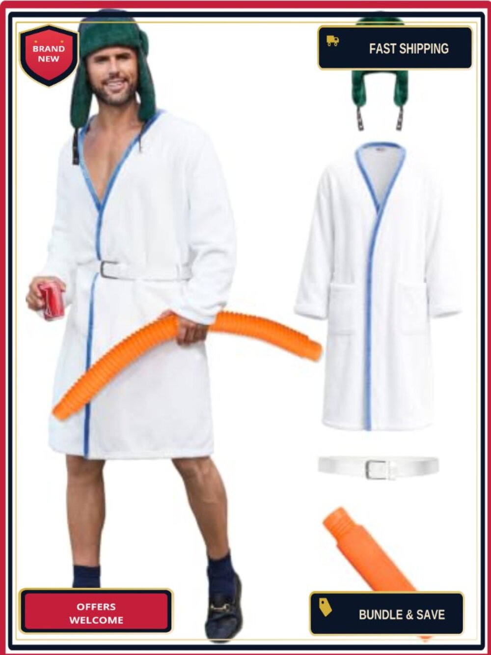 Mens Funny Robe Outfit 4-Piece Novelty Halloween Christmas Costume